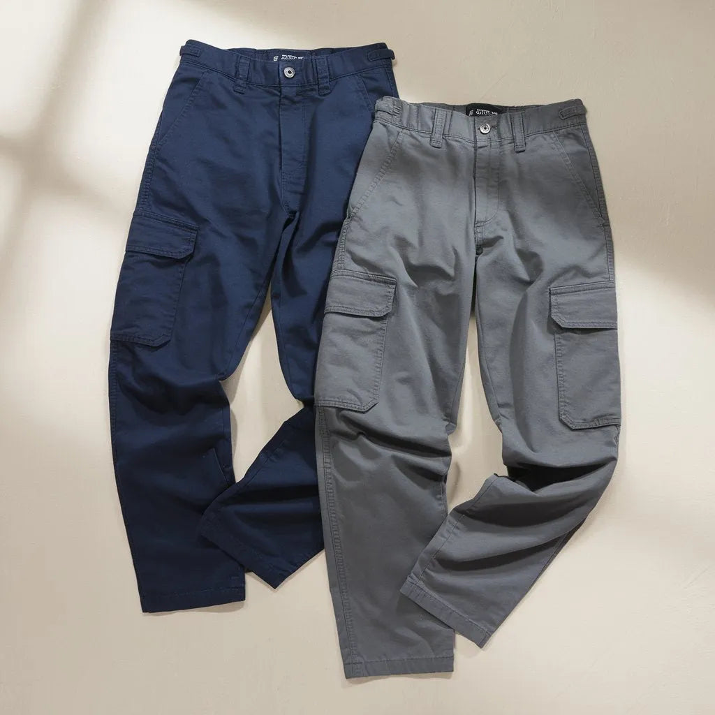 Men Navy & Grey Cargo Pants Combo  Multi-Pocket Cotton Trousers (Pack of 2)