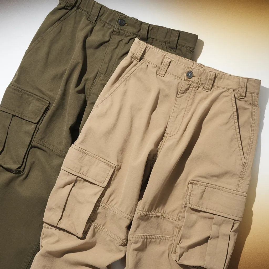 Men's Cotton Multi-Pocket Cargo Pants Combo  Olive & Khaki (Pack of 2)