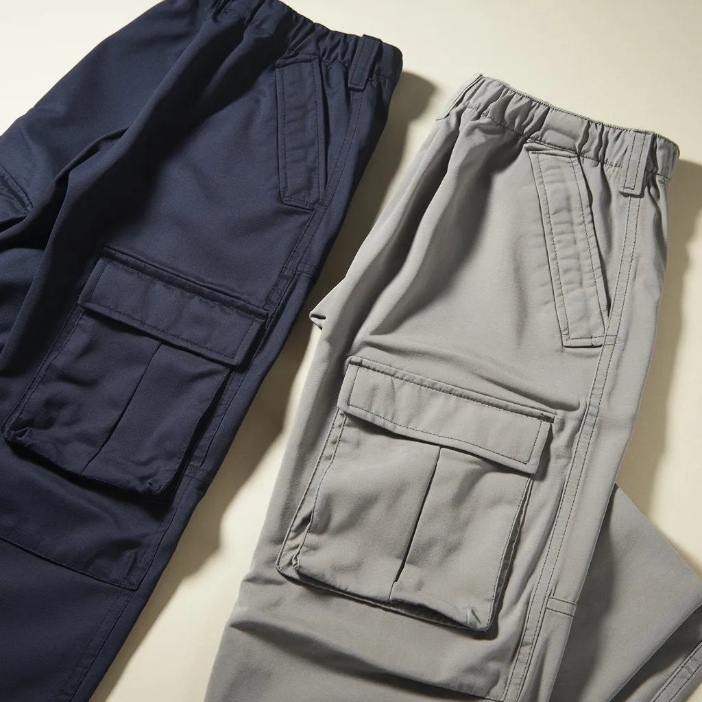 Men Navy & Grey Cargo Pants Combo  Multi-Pocket Cotton Trousers (Pack of 2)