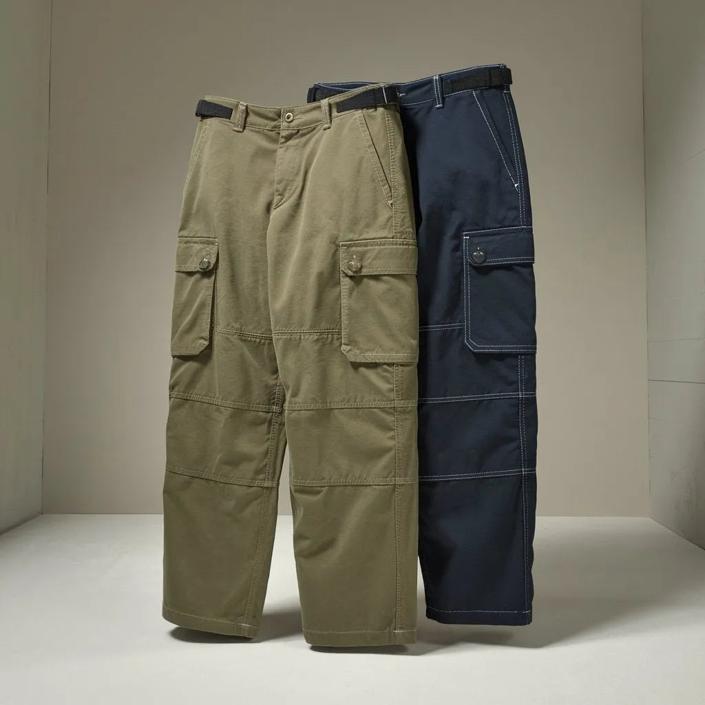 Men Olive Green & Navy Cargo Pants Combo  Utility Multi-Pocket Cotton Trousers (Pack of 2)