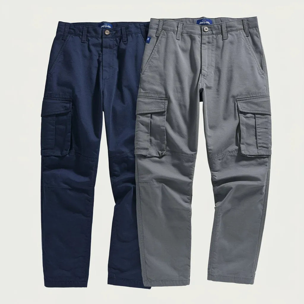 Men Navy & Grey Cargo Pants Combo  Multi-Pocket Cotton Trousers (Pack of 2)