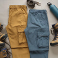 Urban Trek 100% Cotton Utility Cargo Pants Combo  Mustard Yellow & Steel Blue