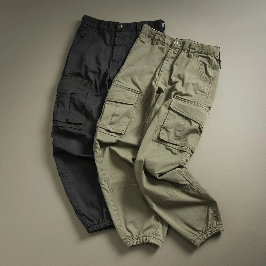 Men Cotton Cargo Pants Combo  Black & Olive Green (Pack of 2)